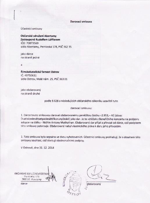 Verwendung der Einnahmen des Benefizkonzertes